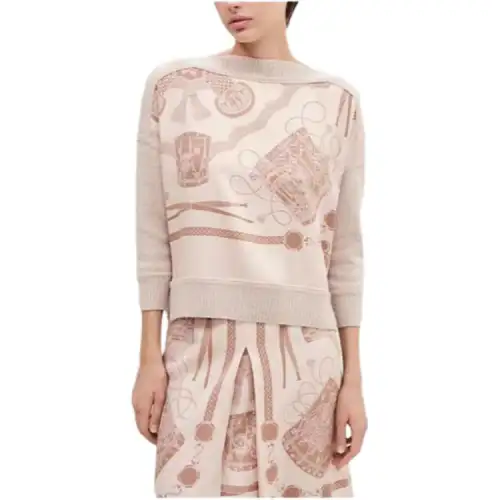 HERMES Sweaters Women's Pink Crew Neck Moderate Other