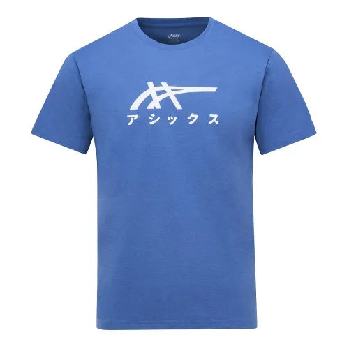 ASICS T Shirts Men's Blue Crew Neck Moderate