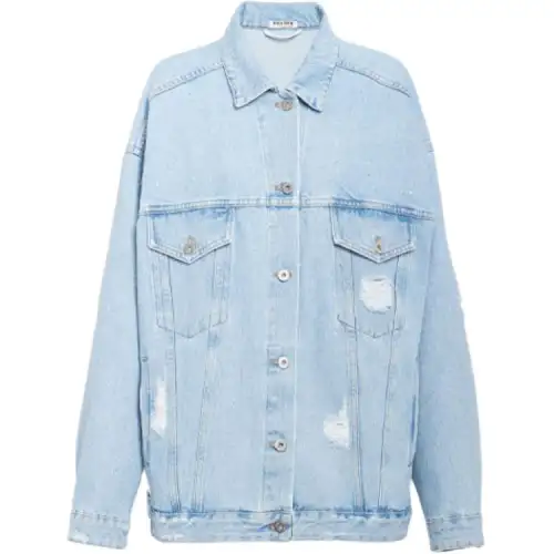 MIU MIU Denim Jackets Women's Blue Lapel Moderate Straight Fit