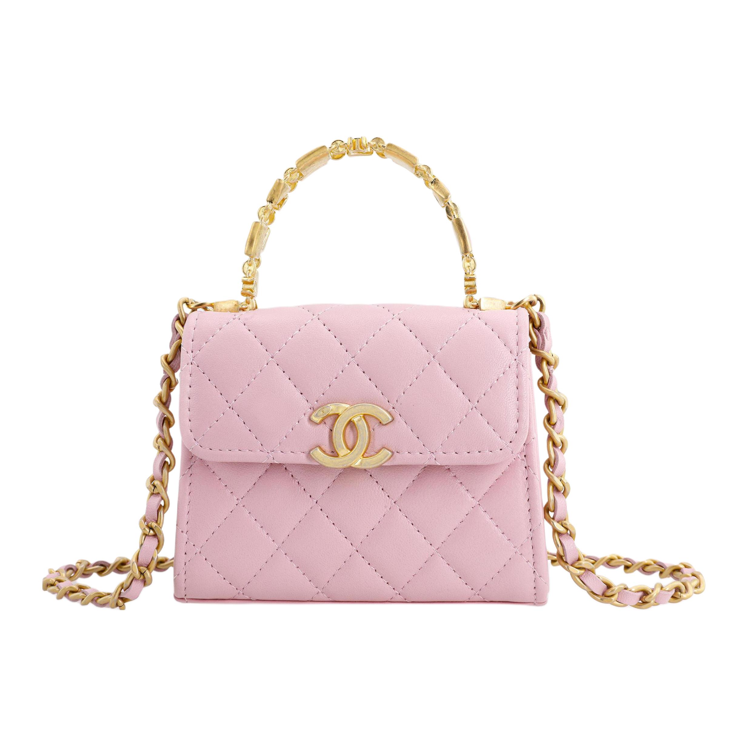 CHANEL Chanel, straps with diamond pattern, golden one-shoulder bag, small small clutch bag, material
