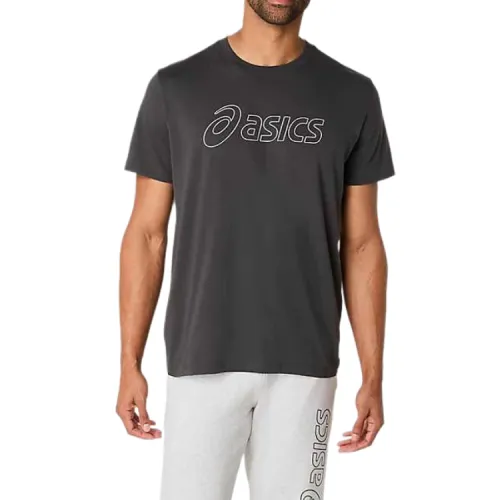 ASICS SS T Shirts Men's Gray Crew Neck Moderate