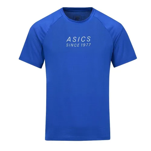 ASICS 1977 T Shirts Men's Blue Crew Neck Moderate