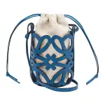 LOEWE Anagram Basket Cow Leather With Canvas Bucket Bags Crossbody Bag, Shoulder Bag Women's School Blue