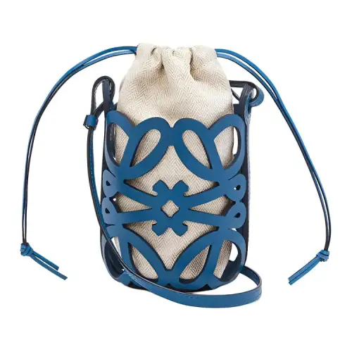 LOEWE Anagram Basket Cow Leather With Canvas Bucket Bags Crossbody Bag, Shoulder Bag Women's School Blue