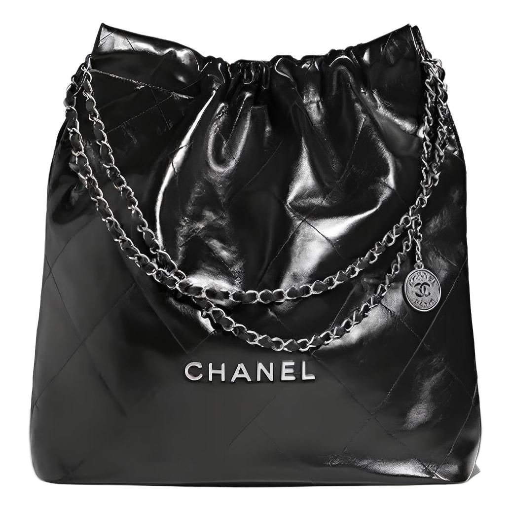 CHANEL 22Bag Cow Leather Tote Bag, Shopping Bag, Handbag, Shoulder Bag Large Unisex Black Silver