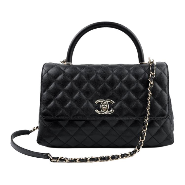 CHANEL Coco Handle Grain Embossed Calfskin Chain Bag, Handbag, Shoulder Bag, Crossbody Bag Large Women's Black