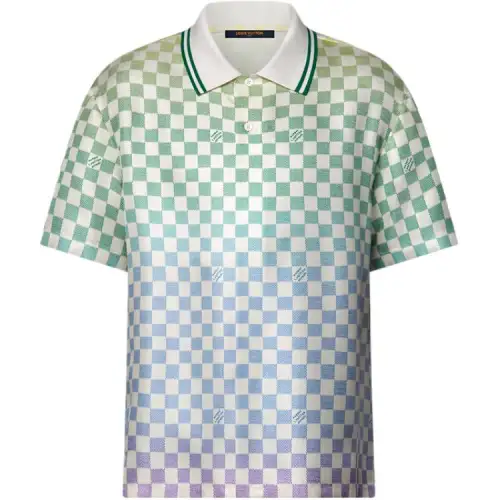 LOUIS VUITTON Damier Gradient Printed Silk Polo Shirt