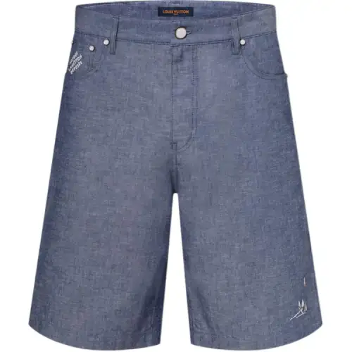 Lv Embroidered Chambray Shorts