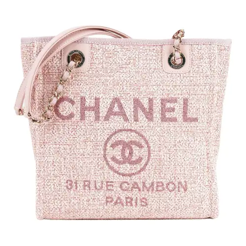 CHANEL Canvas Beach Bag, Tote Bag, Shopping Bag, Shoulder Bag, Handbag Women's Pink