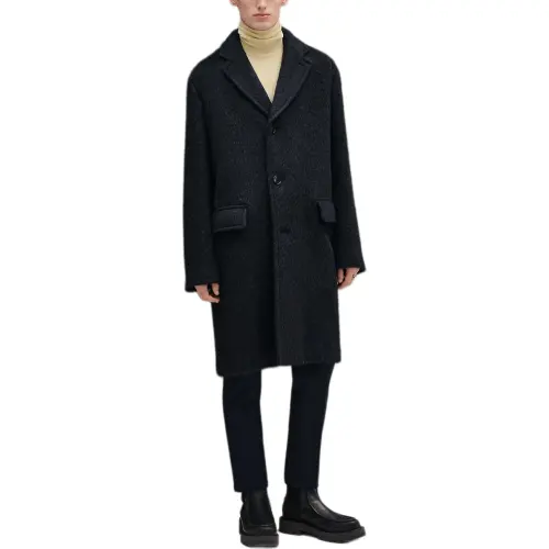 HERMES Coats Men's Black Lapel Moderate Straight Fit