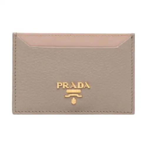 PRADA Leather Card Holder Women's Gray/Light Pink