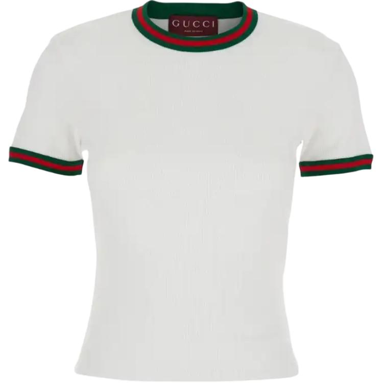GUCCI Web Detailed Crewneck Rib T Shirt
