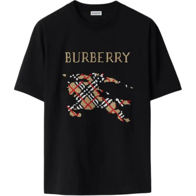 Burberry Logo Embroidered Checked T-Shirt