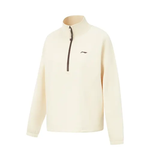 Li Ning Fitness Series Fleece Lined Antibacterial Anti Static Loose Fit Stand Collar Brand Logo Sweatshirt Women's