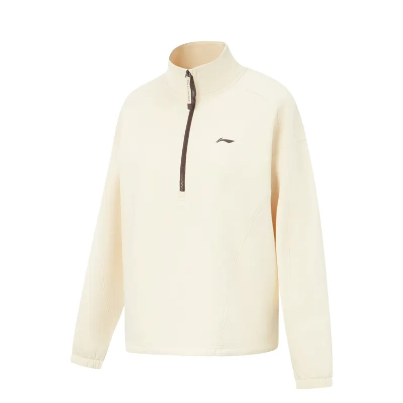 Li Ning Fitness Series Fleece Lined Antibacterial Anti Static Loose Fit Stand Collar Brand Logo Sweatshirt Women's