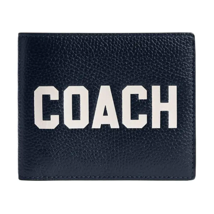 COACH 3 IN 1 Wallet Polished Pebbled Leather Wallet Men's Marine Blue