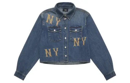 MLB Fashionable trend comfortable retro classic short denim shirt, loose fit, gradient, with embroidery, with your logo imprint