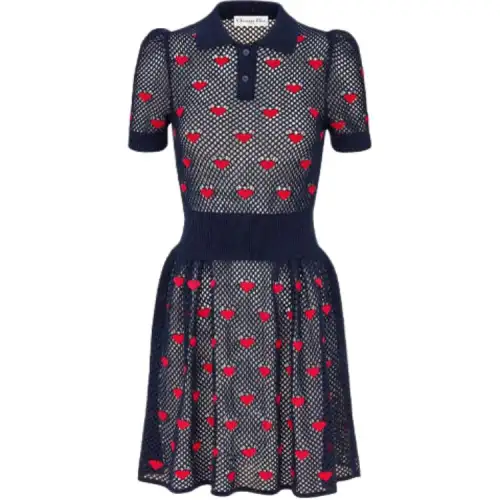 DIOR Quarterly New Products Short Sleeved Dresses Women's Marine Blue Moderate Mid Length