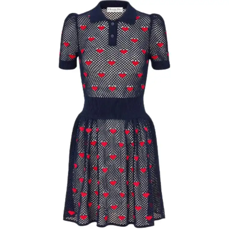 DIOR Quarterly New Products Short Sleeved Dresses Women's Marine Blue Moderate Mid Length