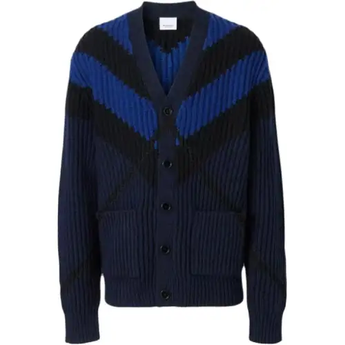 Burberry Sweaters Men's Blue V Neck Moderate Cardigan