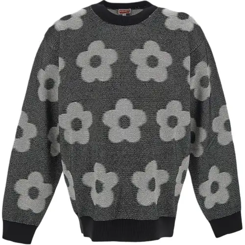KENZO Knitwear Men's Gray Black Crew Neck Moderate Other