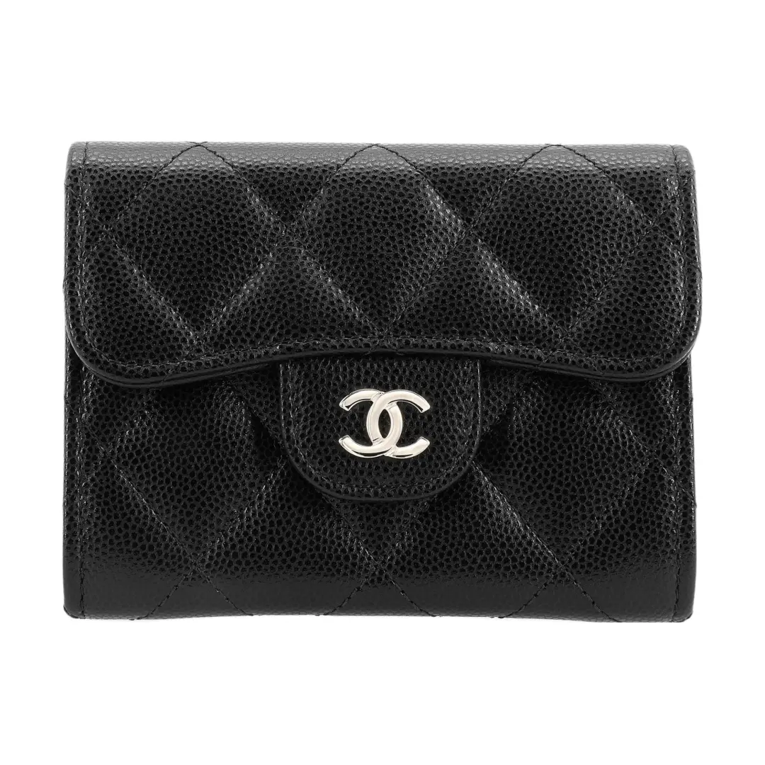 CHANEL Grain Calfskin Card Holder, Wallet Women's Black