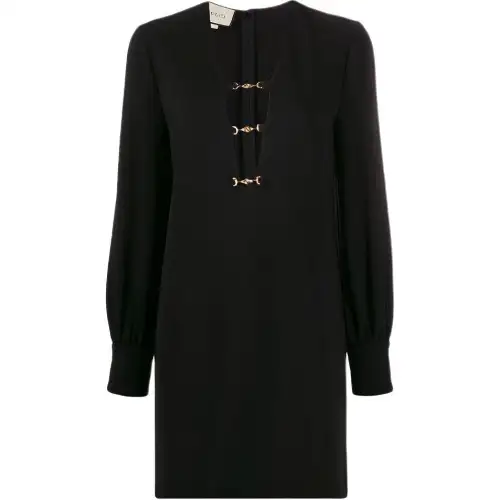 GUCCI Long Sleeved Dresses Women's Black Crew Neck Moderate