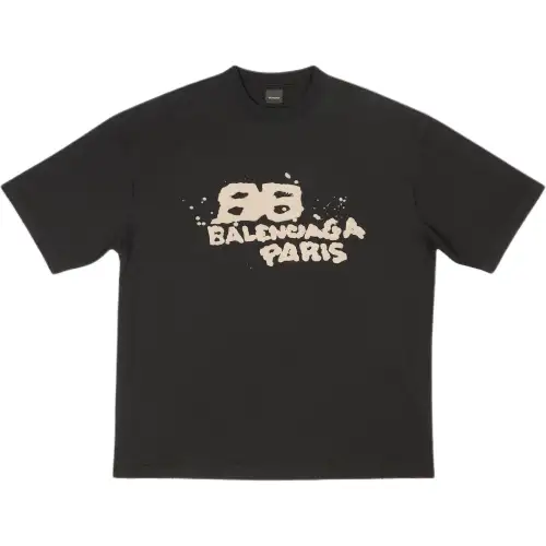 Balenciaga Men's Hand Drawn BB Icon Medium Fit Vintage T-Shirt Black/Beige
