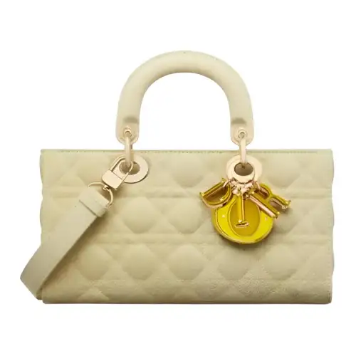 DIOR Lady D Joy Denim Fabric Handbag Shoulder Bag, Crossbody Bag, Handbag Medium Women's Yellow