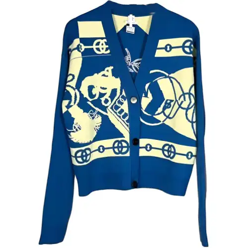 HERMES Knitwear Women's Blue V Neck Moderate Cardigan