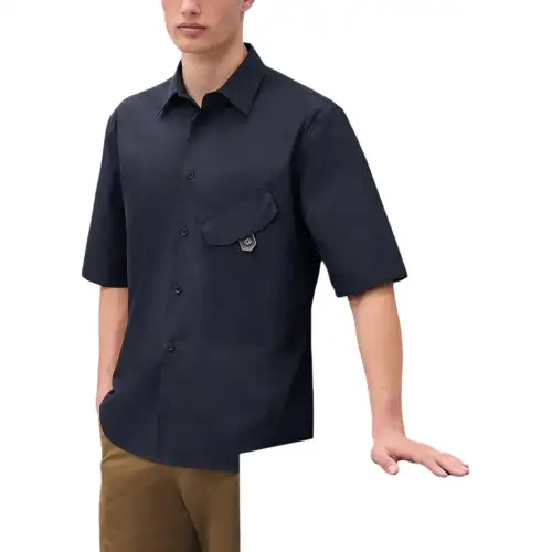 HERMES Shirts Men's Marine Blue Lapel Moderate