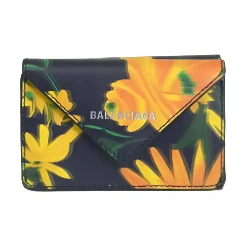 Balenciaga Leather Card Holder, Wallet Women's Marine Blue & Multicolor