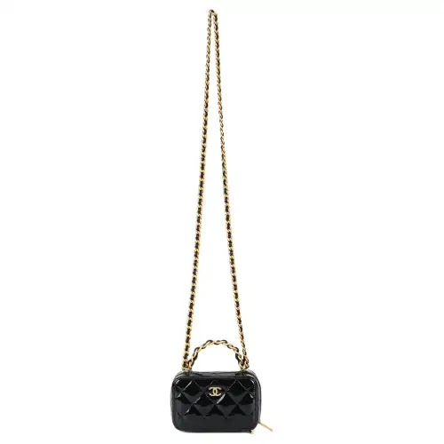 CHANEL Lacquered Finish Calfskin Makeup Bag, Handbag, Shoulder Bag, Crossbody Bag Women's Black
