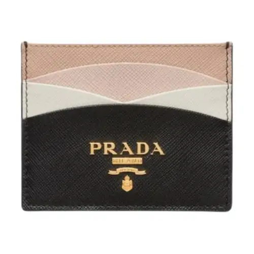 PRADA Saffiano Leather Card Holder Women's Black & Light Pink