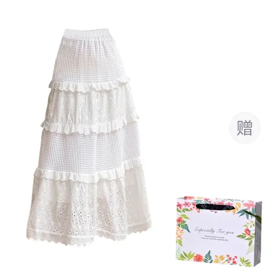 HAOZHILANG Casual Long Skirt Women's White