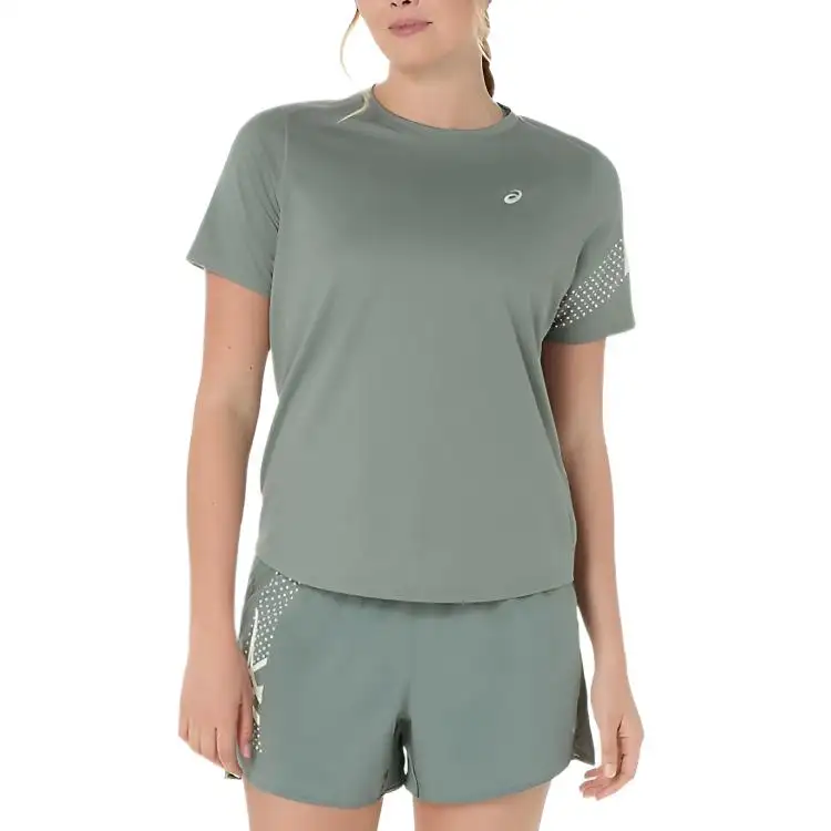 ASICS T Shirts Women's Green Crew Neck Moderate