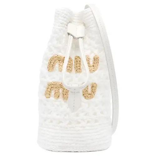MIU MIU Straw Woven Bucket Bags Crossbody Bag, Shoulder Bag Women's White & Beige