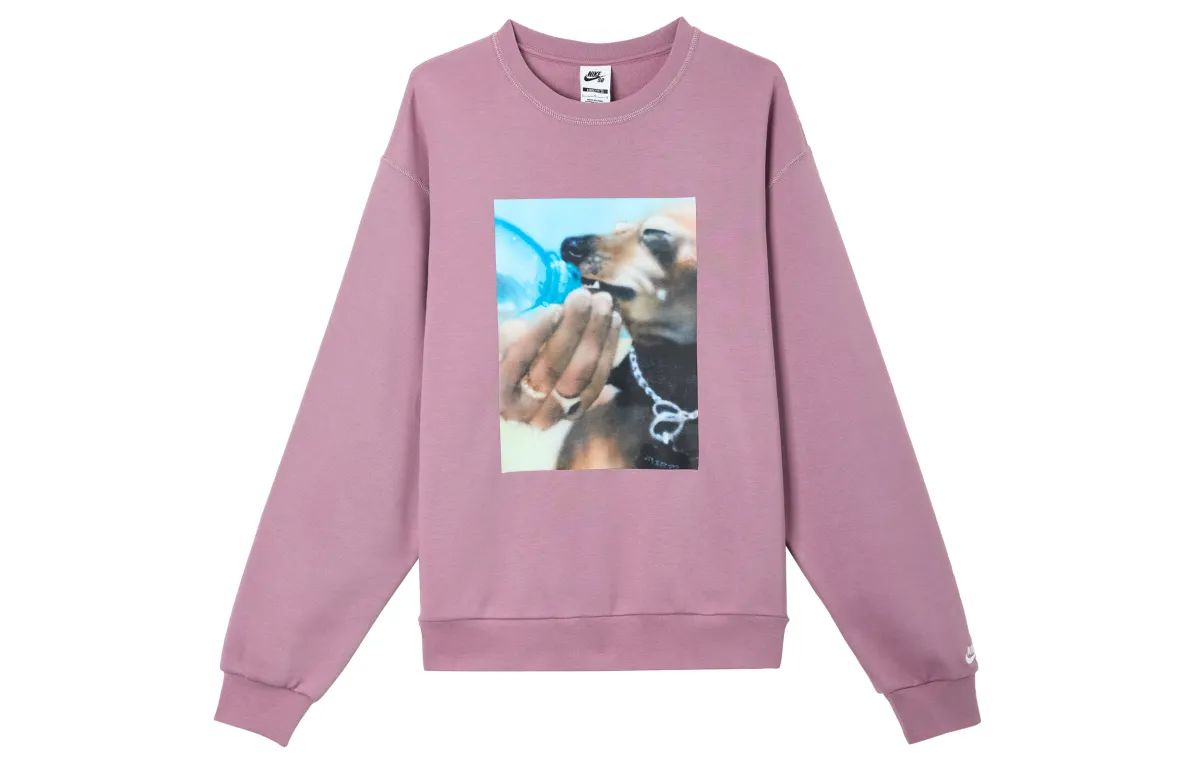 Nike SB Fleece Lined Skateboard Crew Neck Pullover Loose Fit Long Sleeved Sweatshirt Unisex Gray Purple Red