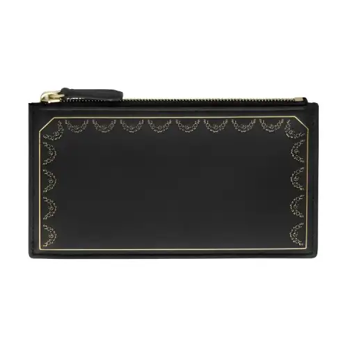 CARTIER Guirlande Cow Leather Card Holder Women's Black