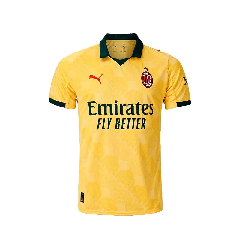 PUMA X AC Milan AC Milan T-Shirts Men's Yellow-Dark Green-03 Crew Neck Moderate