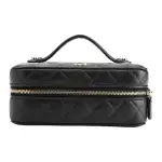 CHANEL Chanel, foldable leather black cosmetic bag with diamond pattern with zipper