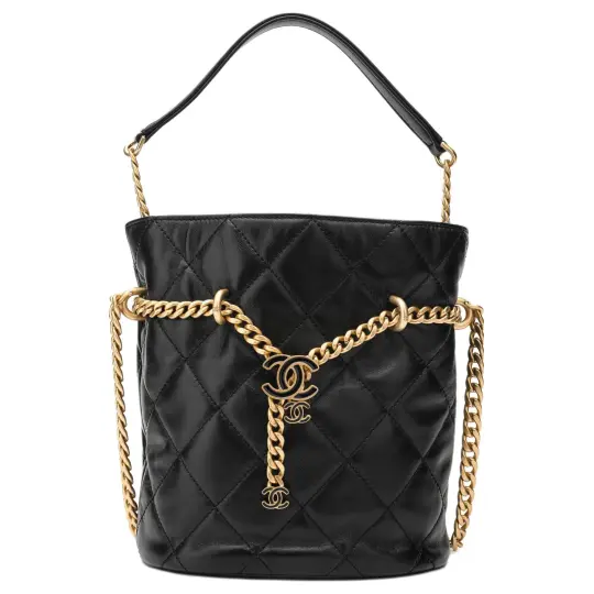 CHANEL Lambskin Char Siu Bun, Bucket Bag, Small Lucky Bag, Wallet, Shoulder Bag, Crossbody Bag Women's Black