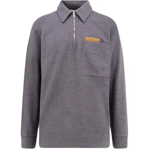 Bottega Veneta Intrecciato Patch Long Sleeved Polo Shirt