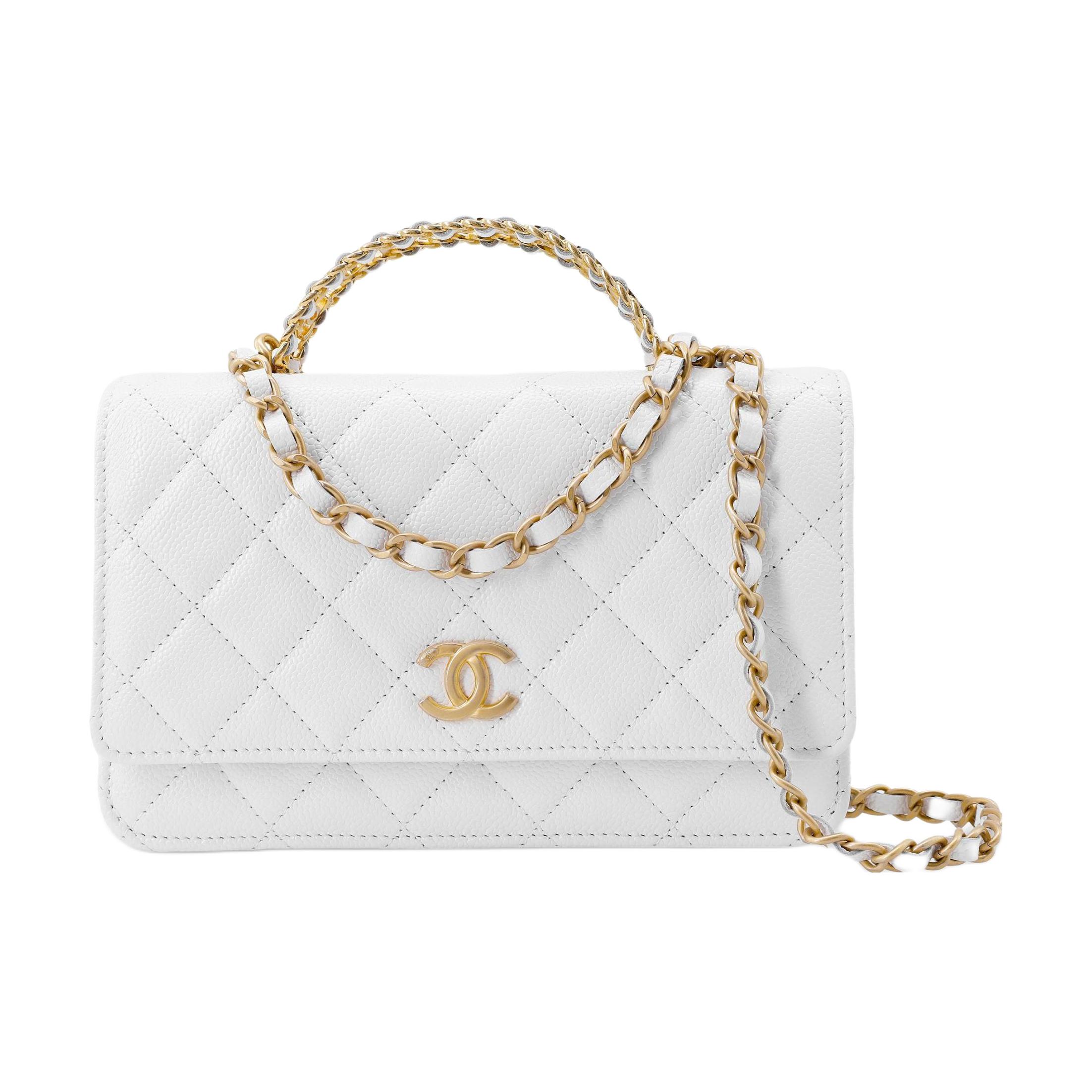 CHANEL 22SS Spring Summer WOC Grain Embossed Calfskin Coin Purse Women's White