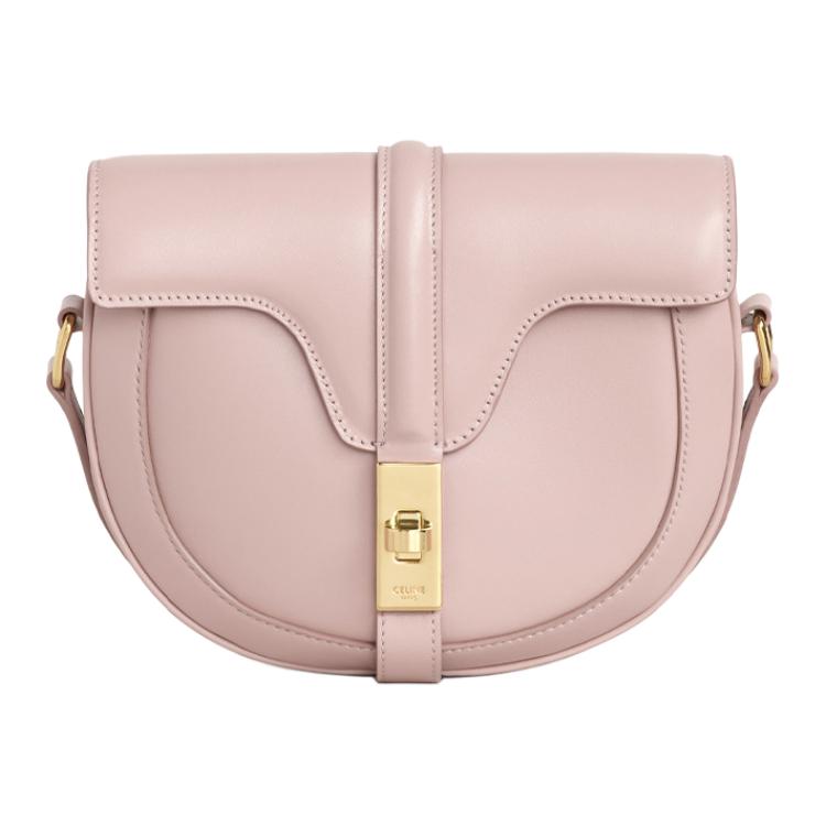 CELINE Besace16 Minimalist Fashion Satin Cow Leather Handbag, Shoulder Bag Small Women's Candy & Vintage Pink & Red