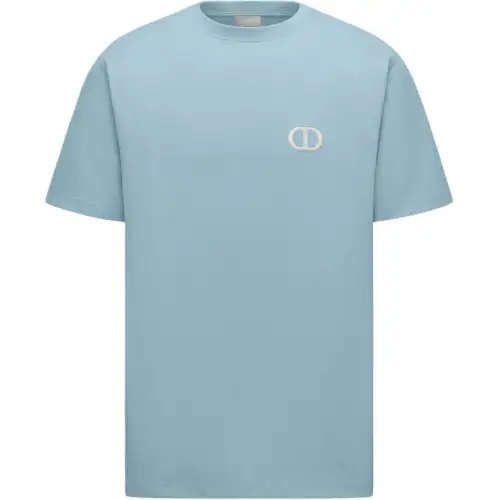 DIOR T Shirts Men's Blue Crew Neck Moderate Straight Fit
