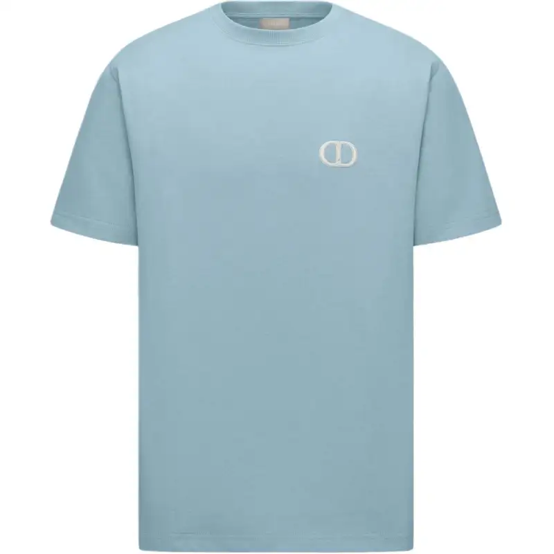 DIOR T Shirts Men's Blue Crew Neck Moderate Straight Fit