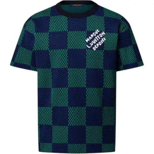 LOUIS VUITTON Jacquard Damier Short Sleeved Cotton Crewneck