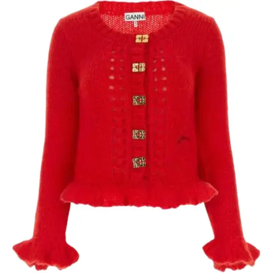 GANNI Mohair Butterfly Buttoned Long Sleeved Cardigan