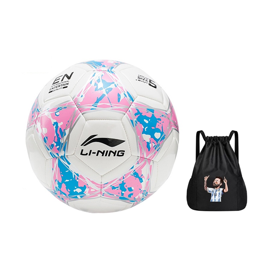 Li Ning Size 5 Soccer Ball TPU Machine Stitched Soccer Ball Unisex White Pink Blue